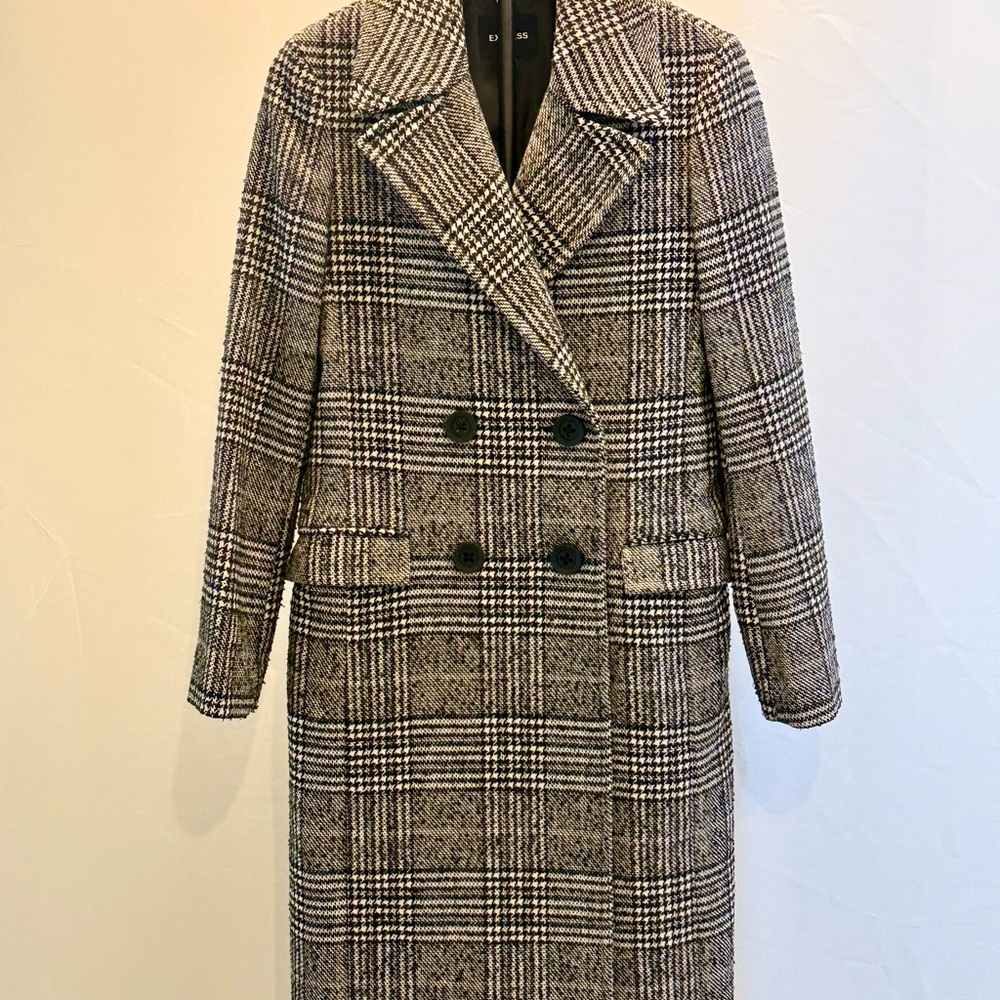 Express Black and Gray Plaid Pea Coat